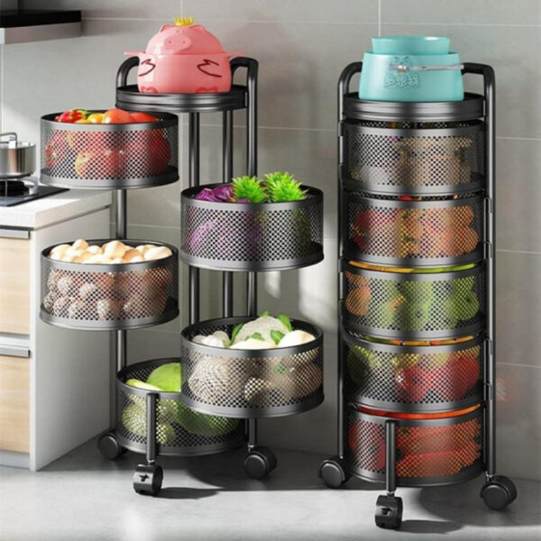 5 Layer (Round) Full Metal Fruit/Vegetable Rack(Black) - Image 4