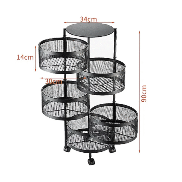 5 Layer (Round) Full Metal Fruit/Vegetable Rack(Black) - Image 3