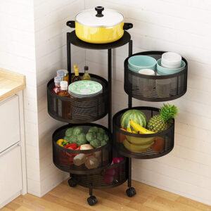 4 Layer (Round) Full Metal Fruit/Vegetable Rack (Black)