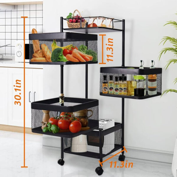 4 Layer (Square) Full Metal Fruit/Vegetable Rack(Black) - Image 4