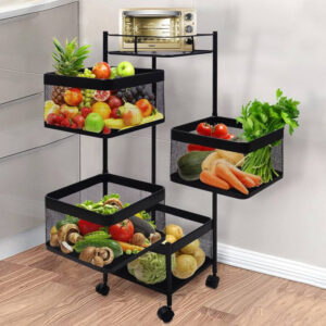 4 Layer (Square) Full Metal Fruit/Vegetable Rack(Black)