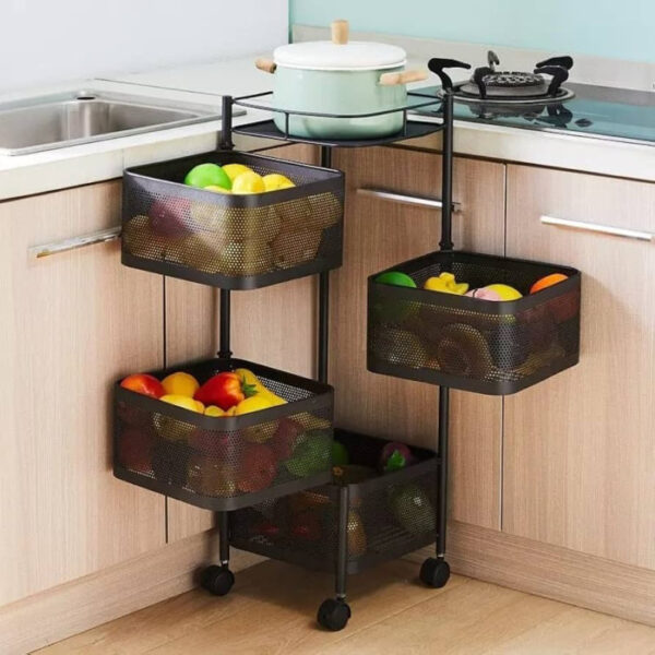 4 Layer (Square) Full Metal Fruit/Vegetable Rack(Black) - Image 2