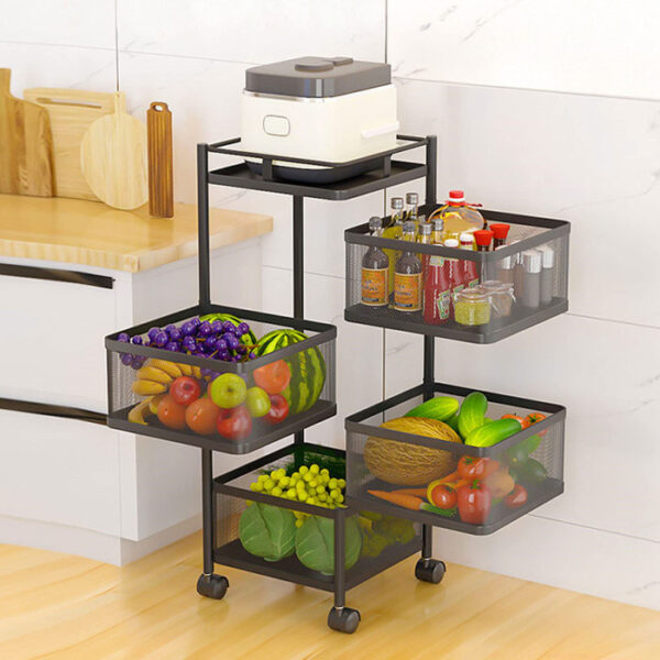 4 Layer (Square) Full Metal Fruit/Vegetable Rack(Black) - Image 5