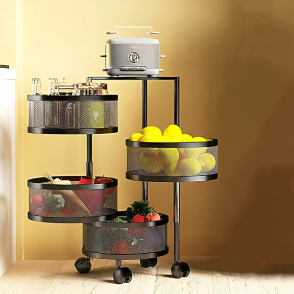 4 Layer (Round) Full Metal Fruit/Vegetable Rack (Black) - Image 5