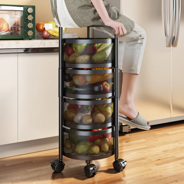 4 Layer (Round) Full Metal Fruit/Vegetable Rack (Black) - Image 2